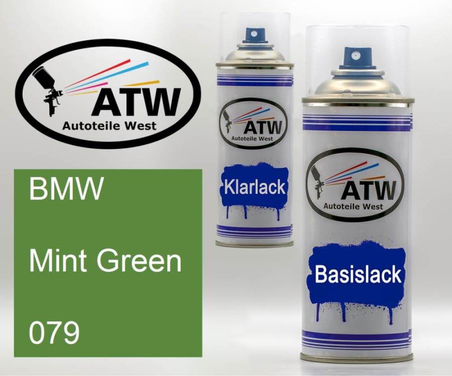 BMW, Mint Green, 079: 400ml Sprühdose + 400ml Klarlack - Set, von ATW Autoteile West.